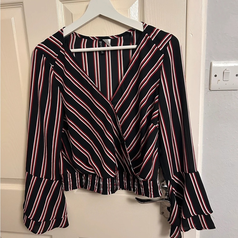 H&M Black and Red Striped Blouse